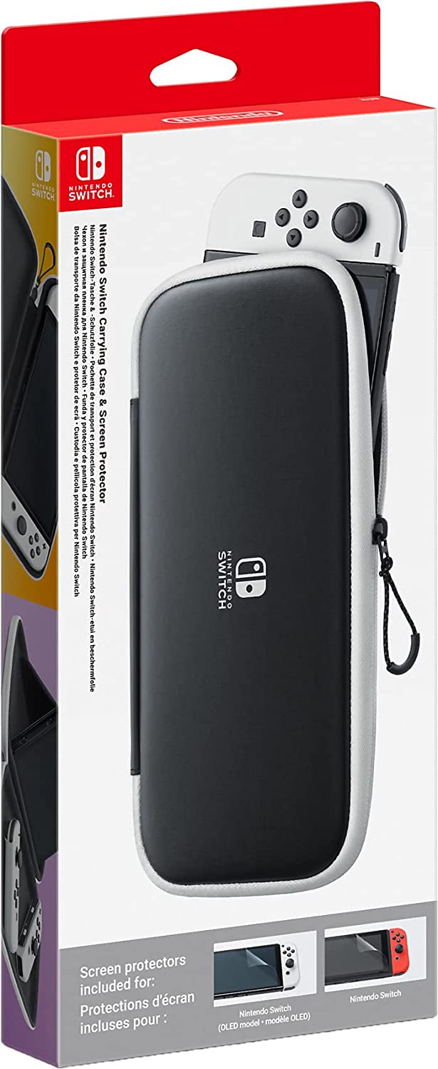 Nintendo Pochette de transport et protection d'écran Switch OLED, Sac  Noir/Blanc, Folio, Nintendo, Noir, Blanc, Polyester, Nintendo Switch OLED,  Résistant aux rayures, Résistant aux chocs